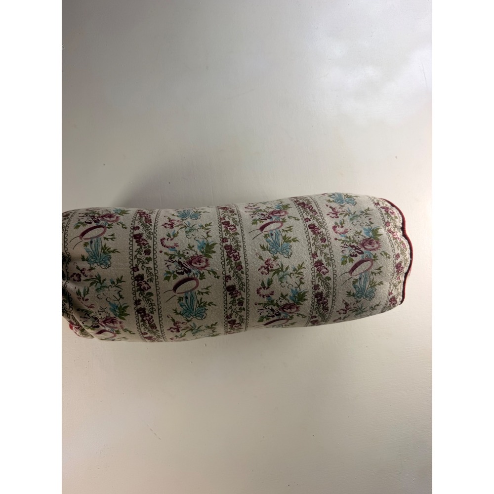 Bolster Pillow Unisex OS Cream Floral Y2K Tapestry Red Trim Accent